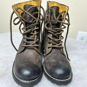 Frye Sabrina Brown Leather Lace Up Chunky Heeled Combat Ankle Booties 6m